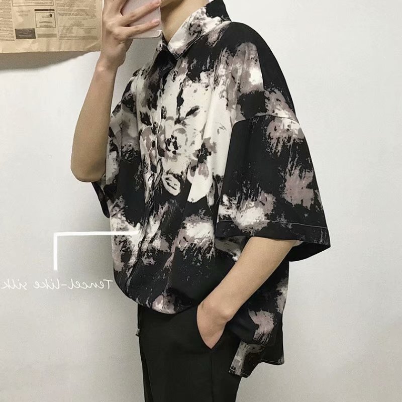 Chinese Style Robe Sunscreen Coat Seven-Sleeve Shirt Couple Camouflage Splash Ink Men's Japanese Kimono Wholesale