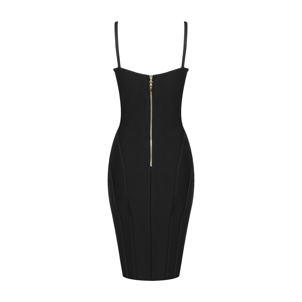 Summer Black V Neck Skull Pin Suspender Slimming Bandage Hip Dress Women Clothing