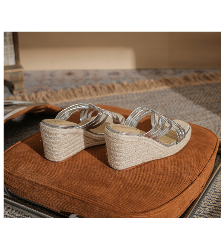 Sandal cao gót nữ hở mũi đế xuồng bện thừng gót 9 cm — màu trắng chi tiết 24