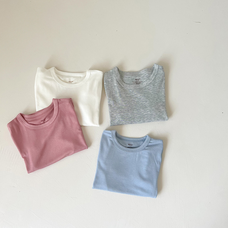 Summer thin solid color short sleeve T-shirt for boys