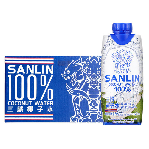 Thailand Three Lions Natural Coconut Water 100% Juice 330ml*12 Bottles Full Carton Beverage Electrolyte Water Original Import