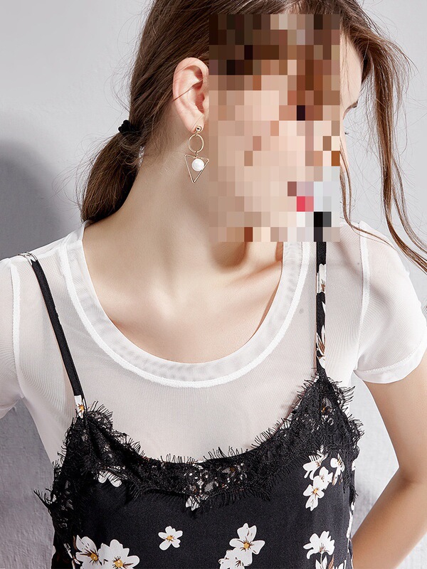 Short Mesh Undershirt for Women, Summer Black Short-Sleeve T-Shirt, Camisole Dress Inner Layer, Sheer Transparent Tight Lace Top Short Mesh Undershirt for Women, Summer Black Short-Sleeve T-Shirt, Camisole Dress Inner Layer, Sheer Transparent Tight Lace Top