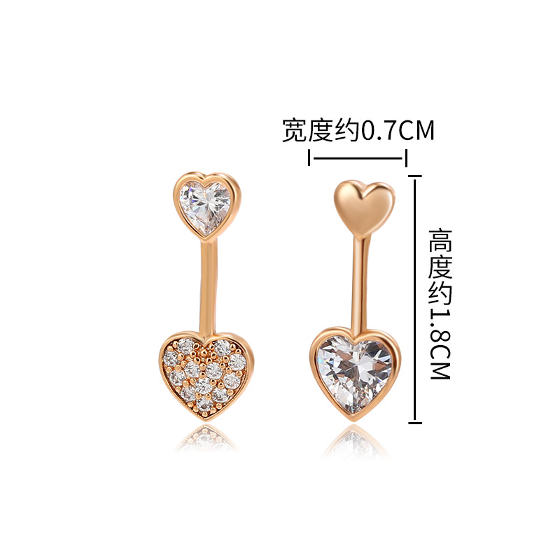 Joyería de Xuping japonés y coreano asimétrico precioso stud pendientes mujeres 18k chapado en oro micro con incrustaciones de circonio pendientes en forma de corazón al por mayor