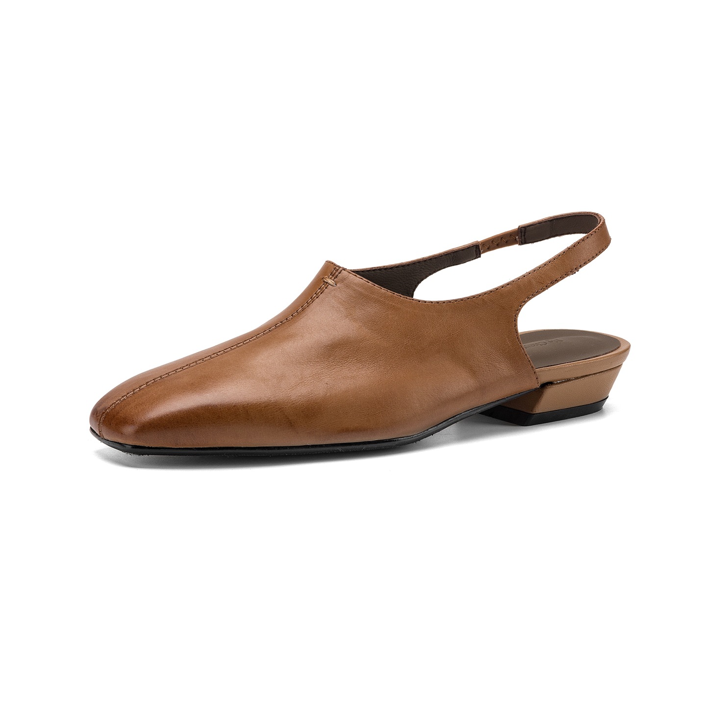 Sandal nữ mũi nhọn quai ngang gót thấp phong cách Hàn Quốc — màu nâu
