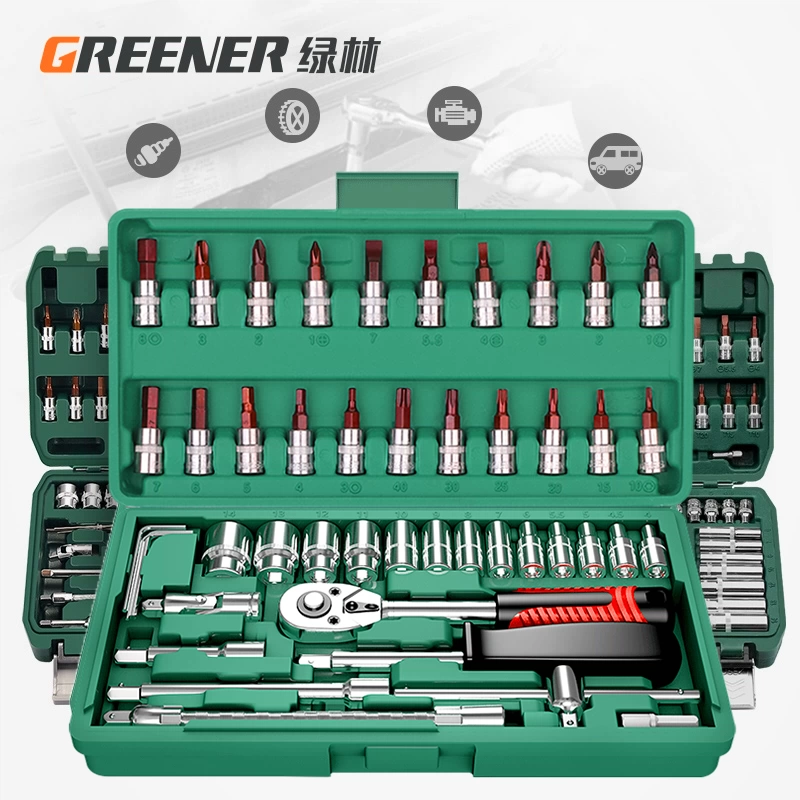 Набор инструментов для ремонта автомобилей Green Forest Xiaofei, набор инструментов, ящик для инструментов, мотоциклетный ключ, набор инструментов для ремонта трещотки, полный комплект