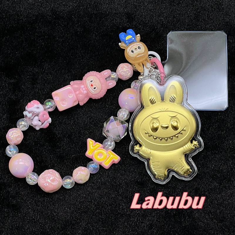 水贝足金999手机链绳拉布布卡通 Labubu送朋友装饰包包钥匙扣饰品|undefined