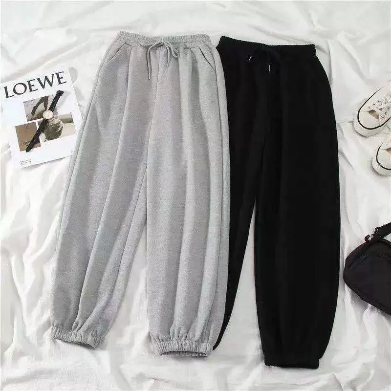 Summer Trousers for Kids, Loose Straight Fit, Elastic Waist & Cuffed Ankles, Black/Gray