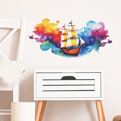 外貿唯美浪漫夢幻帆船臥室客廳玄關家居裝飾牆貼貼紙自粘批發跨境