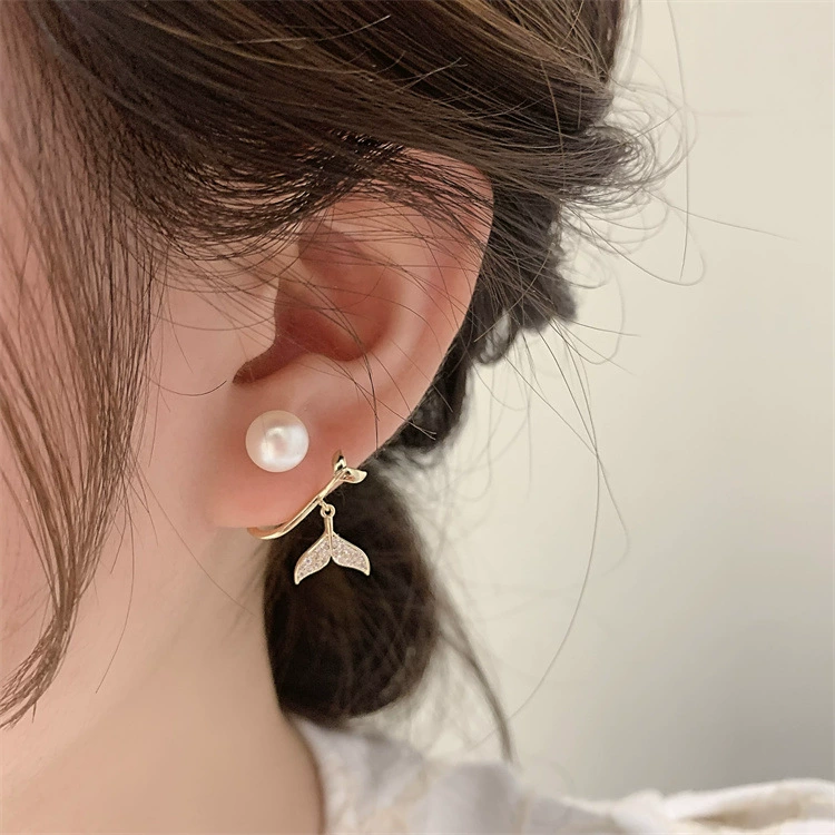 Серебряный штифт, элегантные серьги с жемчугом, серебро 925, корейский стиль, инкрустация стразами