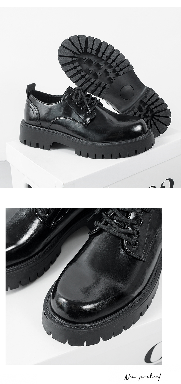 Chaussures décontractées ShoeVault Cleanfit Derby en cuir à semelle épaisse pour homme, bottes Martin basses rehaussantes_voghion.com