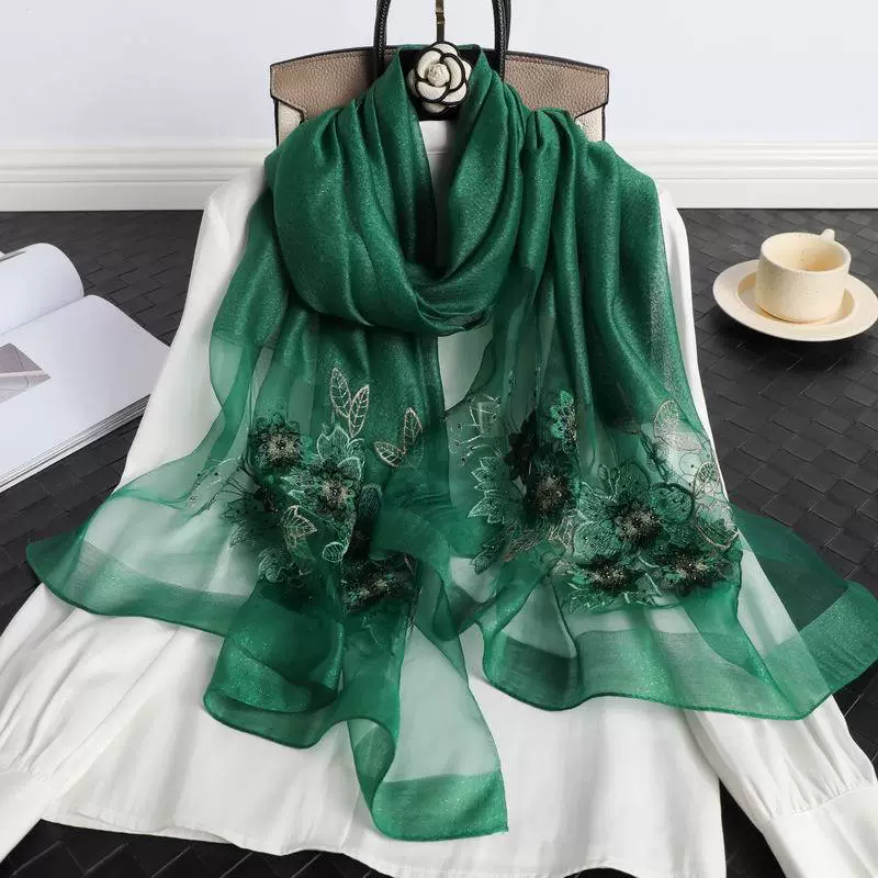 Silk universal scarf, with embroidery