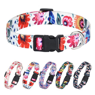 Cross-border New Pet Collar Dog Collar Printed Traction Rope Adjustable Collar Small, Medium and Large Dog Collar