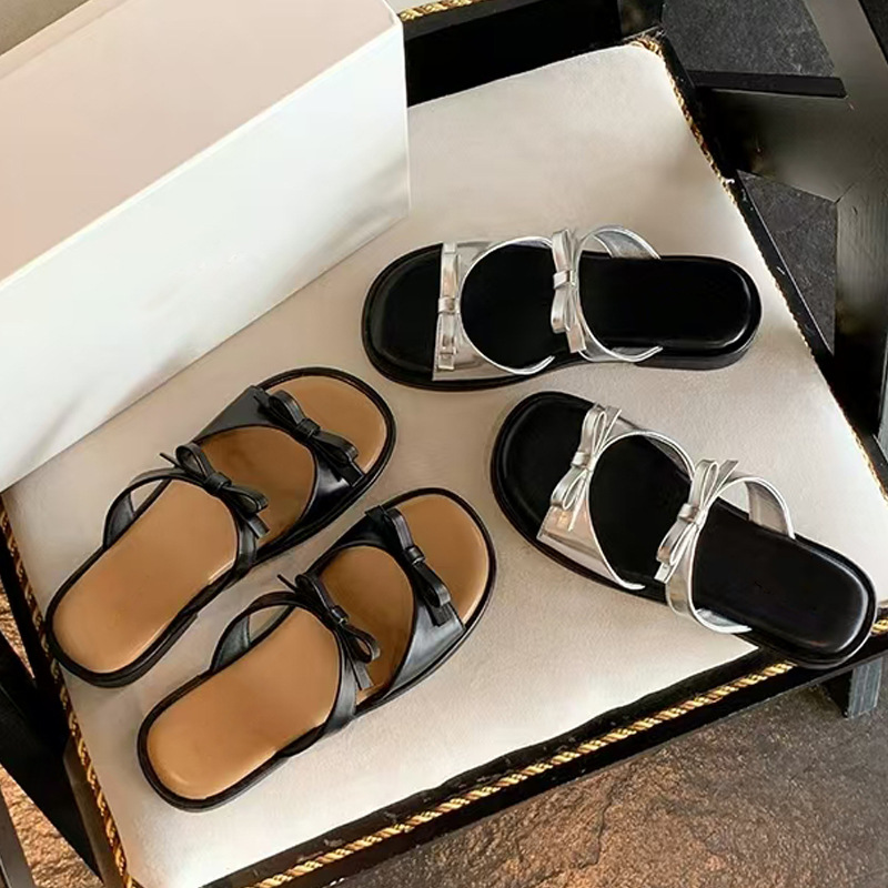 Vacaciones de Grape Mom Fury ~ Pajarita reductora de edad punta abierta playa estilo casual zapatillas de suela gruesa ropa exterior de verano para mujeres