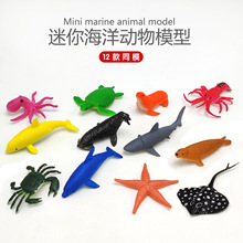 12只仿真海洋动物模型迷你益智认知儿童玩具龙虾魔鬼鱼实心模型