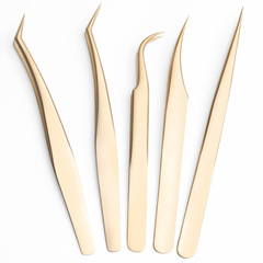 High-precision eyelash tweezers, stainless steel grafted false eyelash tweezers, extended golden feathers, blooming dolphin tweezers