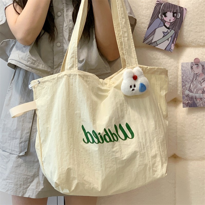 Student Tote Bag Women's 2025 New Style Drawstring Canvas Bag Lightweight Handbag Large Capacity Shoulder Bag