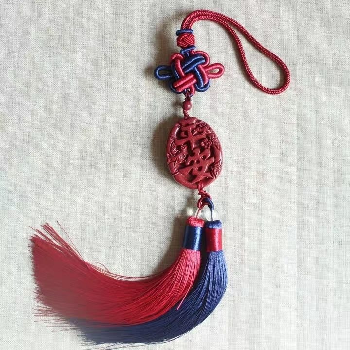 High-Content Cinnabar Five Emperors Money Car Pendant Hand-Woven Chinese Knot Hanging Ornaments Car Accessories Safety Decorations
