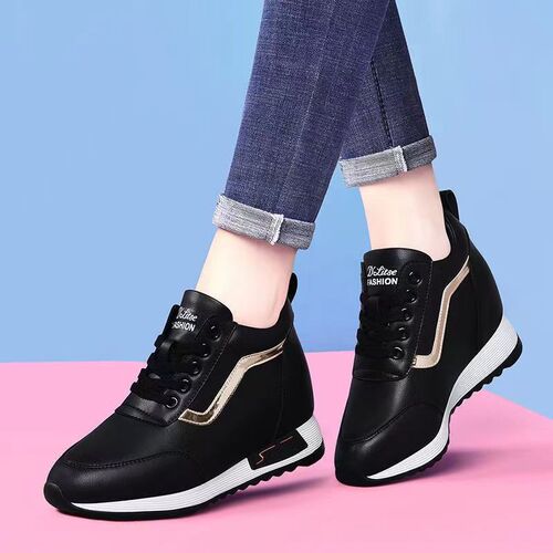 Women's Heel Lift Sports Shoes 2025 Korean Version Thick Sole White Shoes Breathable and Comfortable