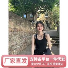 hf纯欲辣妹遮副乳紧身简约黑色小背心女外穿2023年夏季吊带无袖上