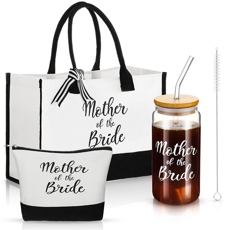 Mother of the Bride Canvas Bag Makeup Bag Glass Straw Cup Wedding Set Mother of the Bride Canvas Bag Makeup Bag Glass Straw Cup Wedding Set