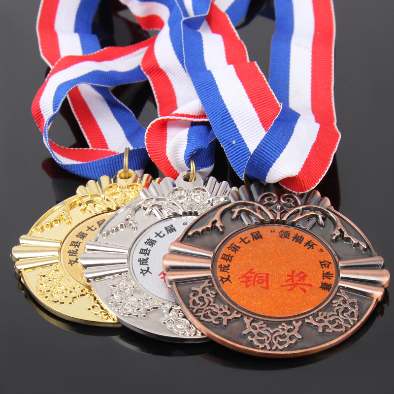 Medalla de bronce metálica universal para competiciones deportivas, medalla conmemorativa de aleación de zinc en oro, plata y bronce con diseño de loto.