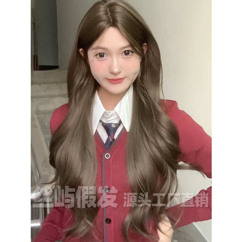 Cross-border online red sun regular wig women's long hair mid-length full head cover artificial hair French big wave curly hair full top wig
