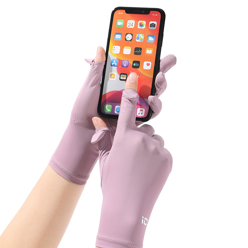 Women's Summer Sun Protection Gloves with Ice Cool Feeling, UV Protection, 2-Finger Opening, Foldable Touch Screen Outdoor Anti-Slip Cycling Gloves