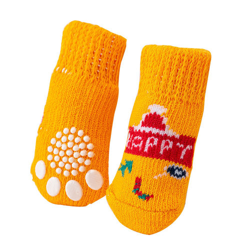 Pet socks with cute non-slip bottoms, 4 pieces of leggings, small and medium-sized dog foot covers, home indoor cat cotton socks