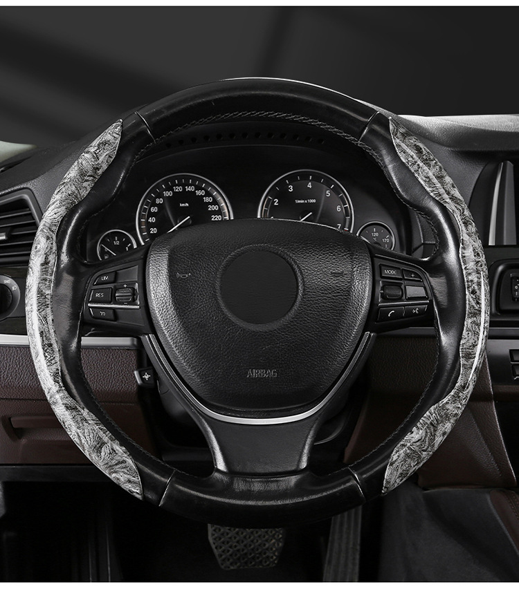 24 New Models of Car Steering Wheel Covers, Fashionable Dual-Color Mesh Fabric with Peach Wood Leather Texture, Wear-Resistant and Non-Slip, Cross-Border