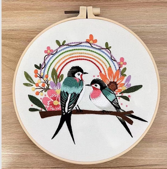 Paquete de material de bordado a mano de bricolaje de fábrica, flores, pájaros y árboles de estilo chino, kit de bordado de flor de ciruelo, costura e hilo, inglés transfronterizo