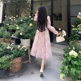 法式甜美碎花长袖连衣裙女秋季高级感气质长裙收腰温柔风仙女裙子