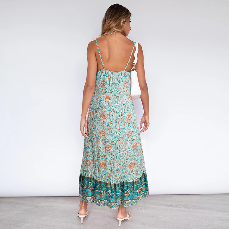 sexy casual bohemian sling halter floral long dress NSMAN53313