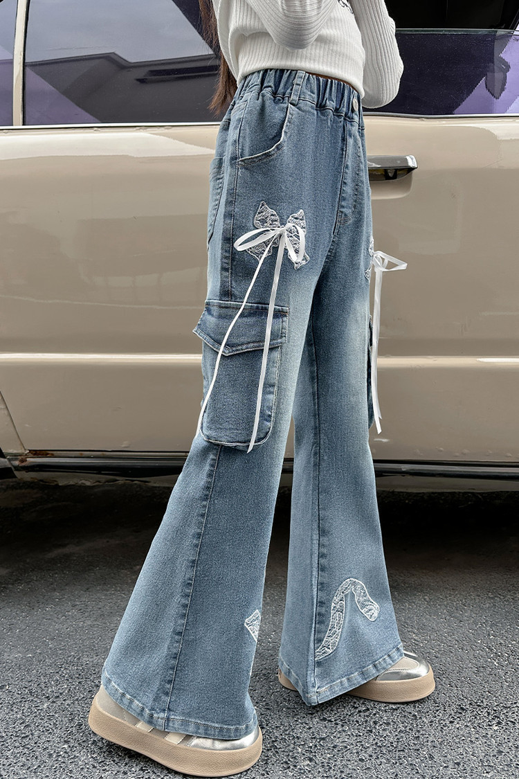 A053 Lace Bowknot Flared Pants New Children's Miscellaneous European And American Jeans_voghion.com