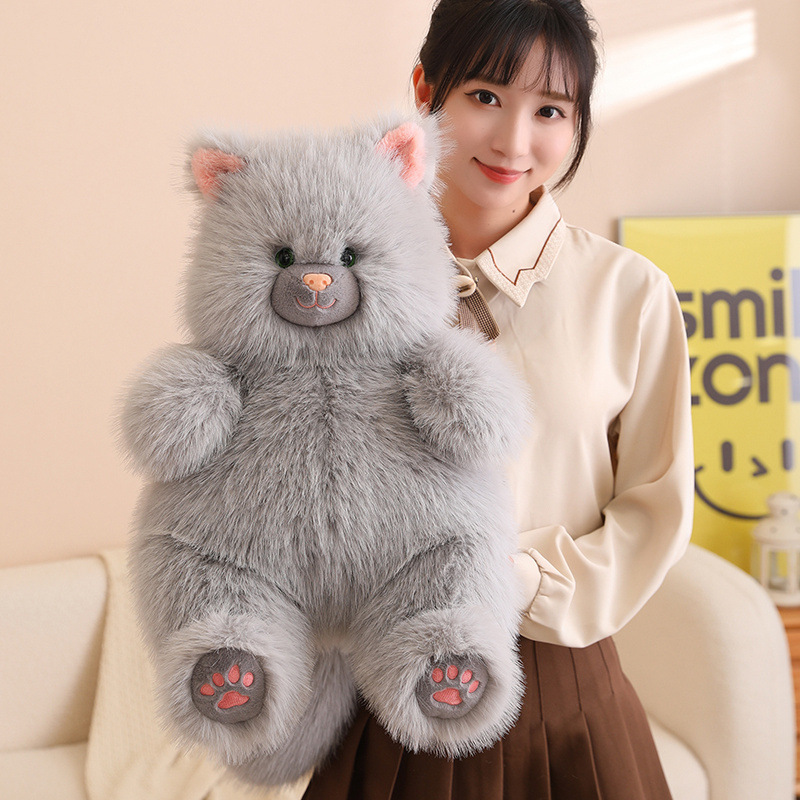 Juguete de peluche de gato de azúcar suave y lindo, muñeca de gato de pelo largo, regalo de cumpleaños para niña, almohada de cama para niños