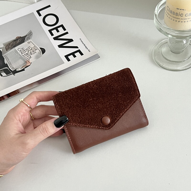 Matte Leather Short Wallet 70% off Women's Suede Genuine Leather Multi-Card Slot Color-Blocking Large Capacity First-Layer Cowhide Simple Wallet