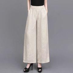 夏季新款棉麻简约休闲2025裤女亚麻阔腿薄款宽松松紧高腰爆款裤子