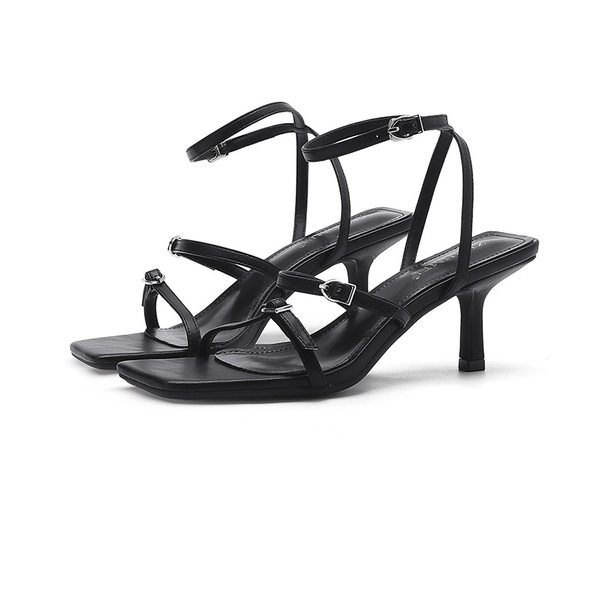 Giày sandal cao gót nữ mũi vuông hở mũi kiểu dáng gợi cảm — Màu đen