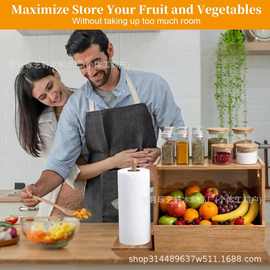 木制厨房蔬菜水果收纳箱纸巾收纳架面包收纳箱调料架三合一置物篮