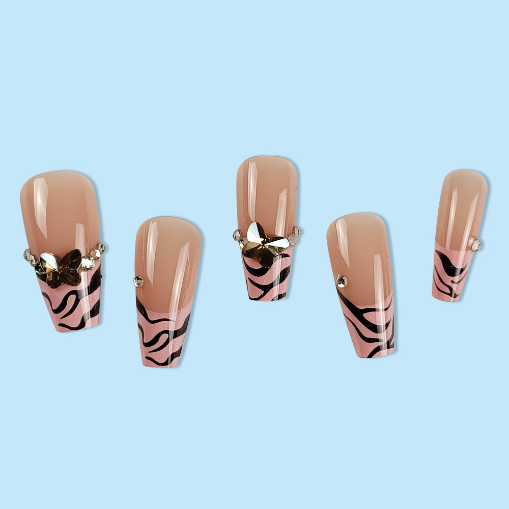 Comercio exterior retrógrado leopardo francés diamantes desnudos polvo de uñas blanqueadoras al por mayor 24 piezas de parches de uñas