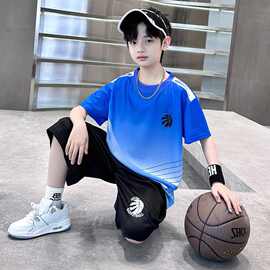 童装男童夏装冰丝球衣运动服套装2025新款中大童短袖宽松速干球服
