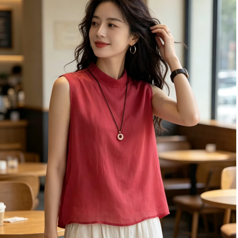 【In stock in large quantities】Korean style 2026 summer new elegant and stylish sleeveless shirt for women with a ribbon design at the back collar 【In stock in large quantities】Korean style 2026 summer new elegant and stylish sleeveless shirt for women with a ribbon design at the back collar