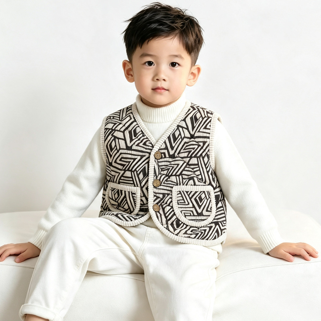 Autumn and winter children's warm vest, fleece-lined cotton-padded jacket for medium and large children, inner lining vest for boys and girls.