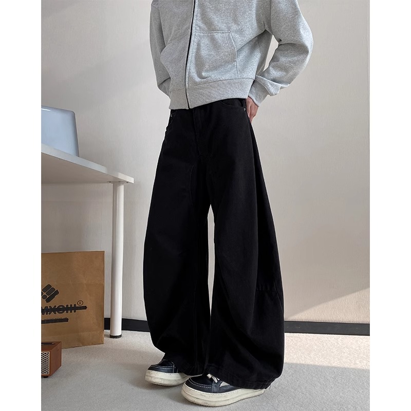 American Style Trendy Brand Retro Pleated Tooling Jeans Men's Spring and Autumn Loose cleanfit Casual Straight Scimitar Pants
