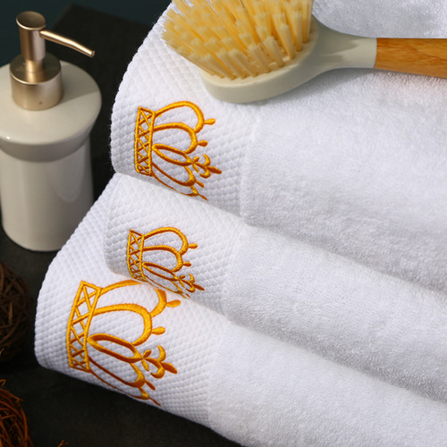 Hotel towel wholesale factory, five-star hotel white towel bath towel cotton embroidered logo supply