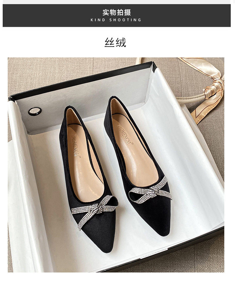 Giày búp bê nữ mũi nhọn đế bệt thêu nơ đính đá — Màu đen (đế bằng) chi tiết 18