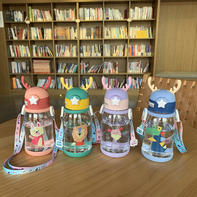 Summer Internet Celebrity Big Belly Cup Cartoon Child's Plastic Water Cup Cup with Straw Men and Women Student Strap Large Capacity Customization