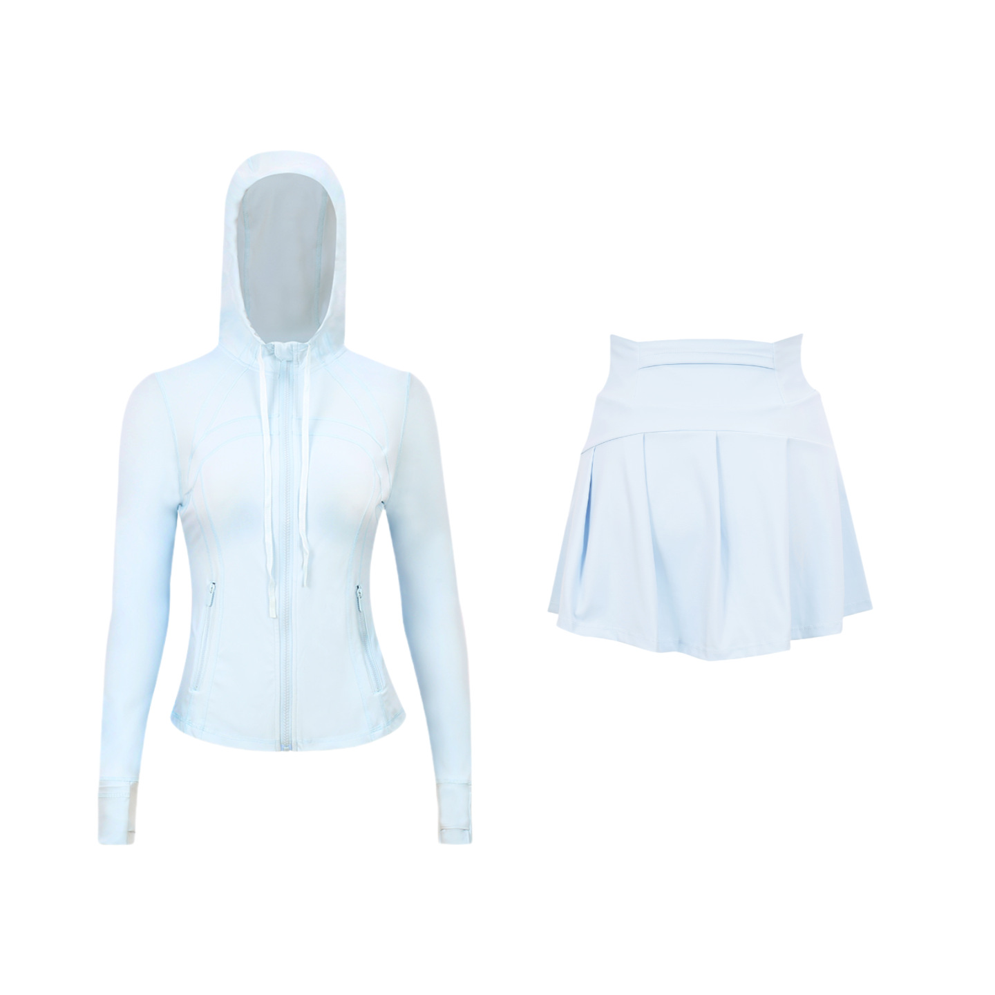 ​​Stylish Women's Hooded Jacket & Skirt Set - Stretchy Activewear For Running, Yoga & Casual Wear​​ Versatile Matching Set​​_ecoleips.com