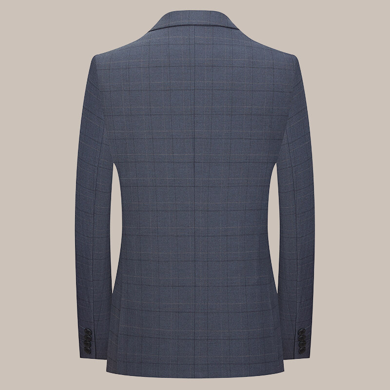 Traje de dos piezas para hombre, estilo de primavera y otoño, casual de negocios, chaqueta de traje a cuadros antiarrugas de alta gama sin planchar