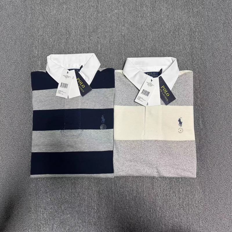 Real Shot of Men's Rugby Collar Polo Shirt, Long-Sleeved Striped T-Shirt Real Shot of Men's Rugby Collar Polo Shirt, Long-Sleeved Striped T-Shirt
