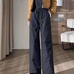 加厚加棉工装羽绒棉裤女外穿冬季2025新款户外防寒加厚阔腿棉裤潮